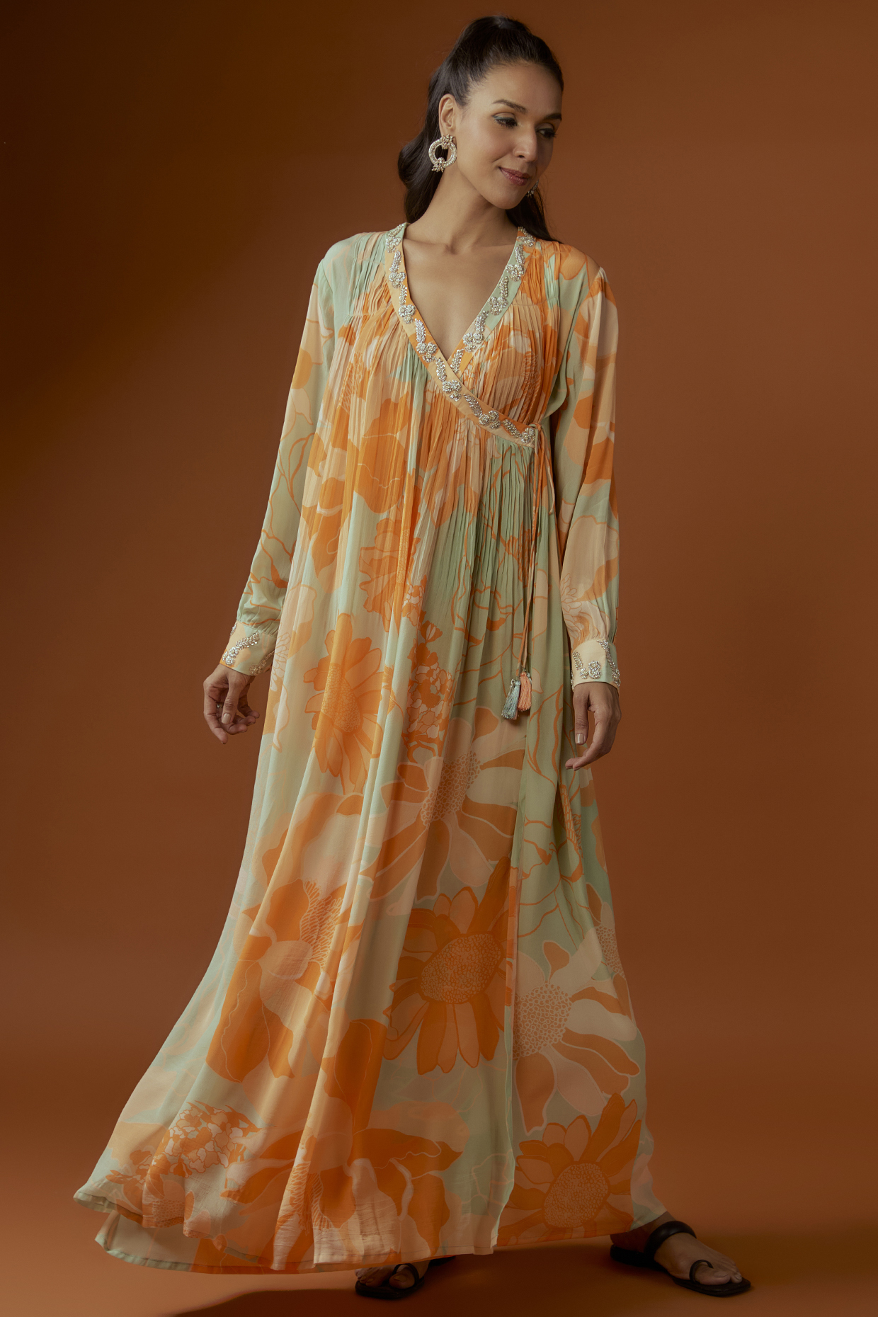 Green & Orange Bemberg Crepe Digital Printed Tunic Set by Archana Shah at Pernia's Pop Up Shop