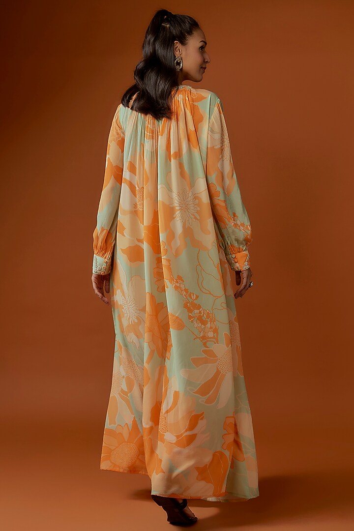 Green & Orange Bemberg Crepe Digital Printed Tunic Set by Archana Shah at Pernia's Pop Up Shop
