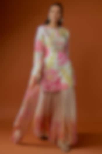 Multi-Colored Silk Hand Embroidered & Printed Kurta Set by Archana Shah at Pernia's Pop Up Shop