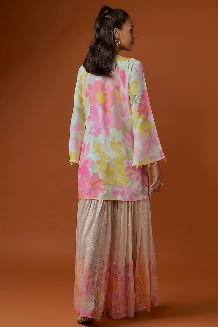 Multi-Colored Silk Hand Embroidered & Printed Kurta Set by Archana Shah at Pernia's Pop Up Shop