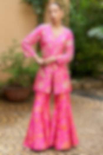 Pink Premium Silk Blend Wedding Sharara Set by Archana Shah at Pernia's Pop Up Shop