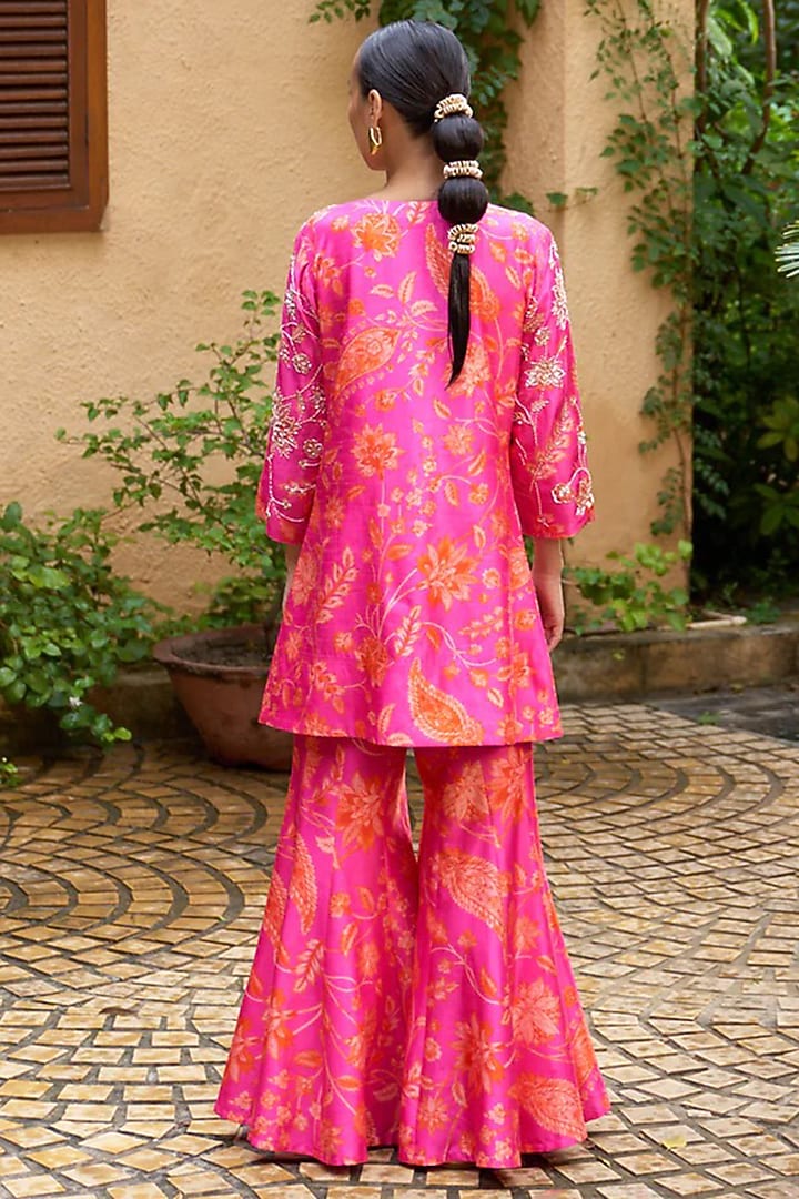 Pink Premium Silk Blend Wedding Sharara Set by Archana Shah at Pernia's Pop Up Shop