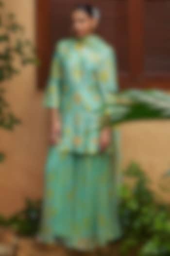 Light Blue Premium Silk Blend Wedding Sharara Set by Archana Shah at Pernia's Pop Up Shop