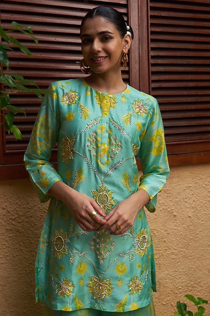 Light Blue Premium Silk Blend Wedding Sharara Set by Archana Shah at Pernia's Pop Up Shop
