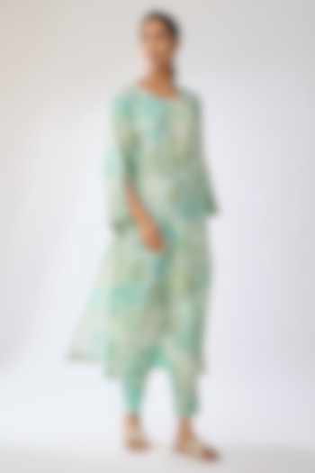Light Green Bemberg Silk Jaal Printed Kurta Set by Archana Shah at Pernia's Pop Up Shop