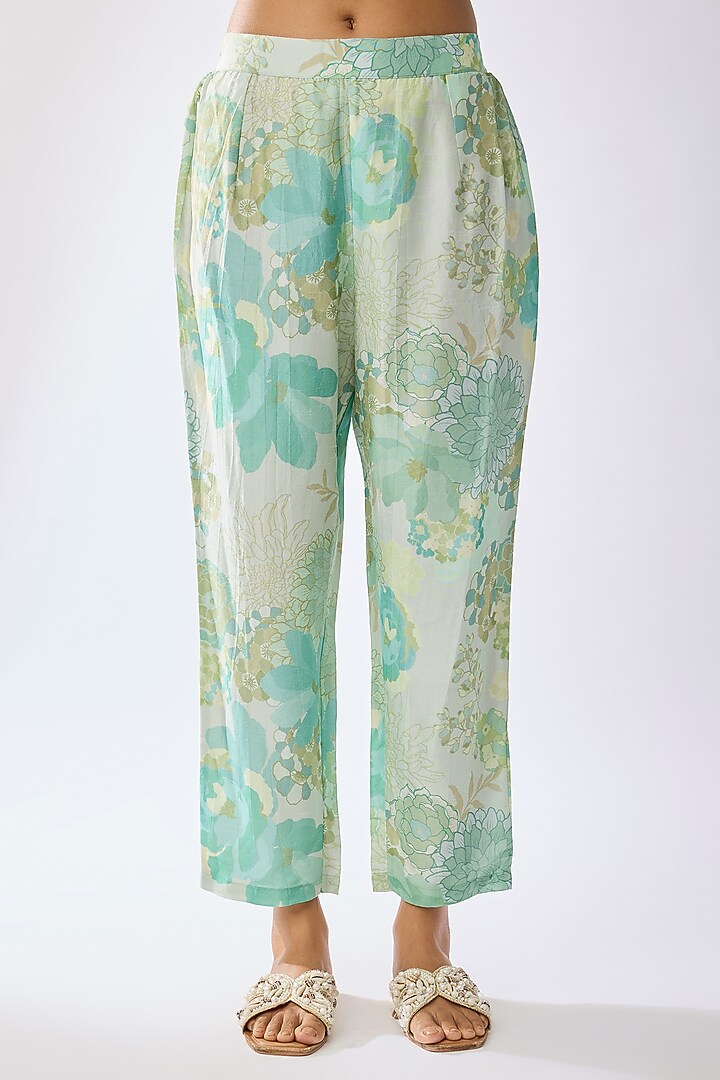 Light Green Bemberg Silk Jaal Printed Kurta Set by Archana Shah at Pernia's Pop Up Shop