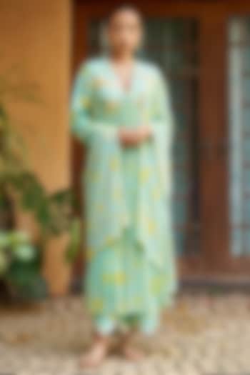 Light Blue Silk Pearl Embroidered Wedding Anarkali Set by Archana Shah at Pernia's Pop Up Shop