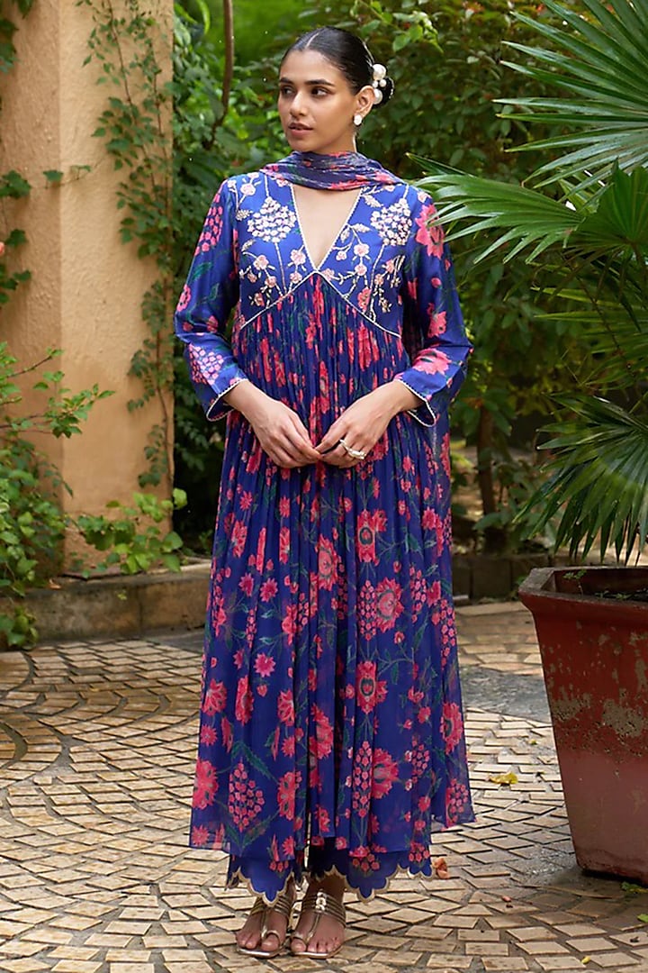 Purple Chanderi Pearl Embroidered Wedding Anarkali Set by Archana Shah at Pernia's Pop Up Shop