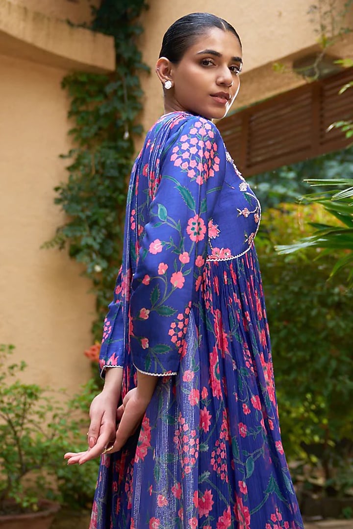 Purple Chanderi Pearl Embroidered Wedding Anarkali Set by Archana Shah at Pernia's Pop Up Shop