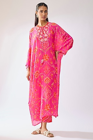 Pink Luxe Crepe Diamond Printed Kurta Set by Archana Shah