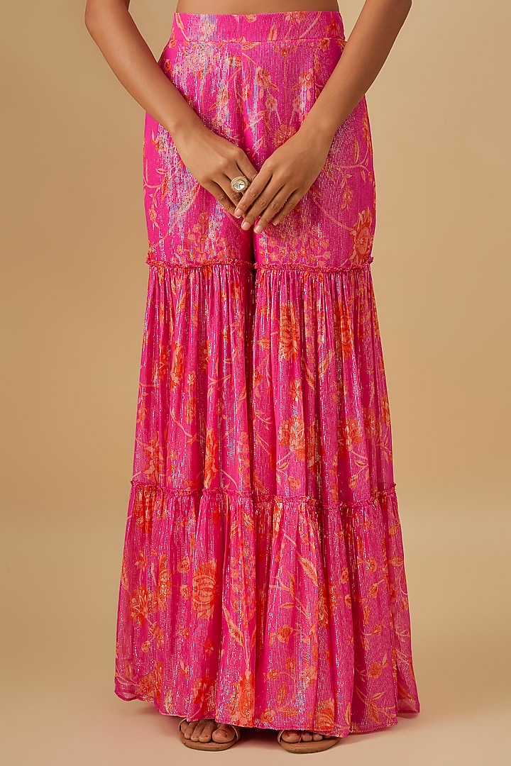 Pink Crepe Silk Floral Printed Cape Set by Archana Shah at Pernia's Pop Up Shop