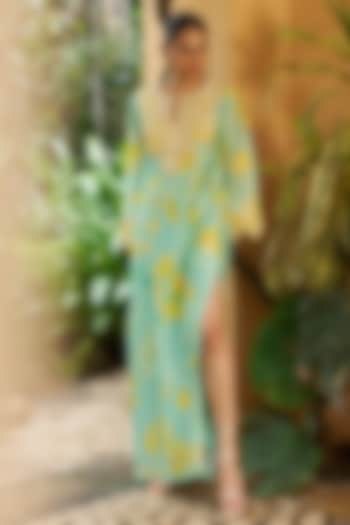 Light Blue Luxe Crepe Zari Embroidered Maxi Vacation Dress by Archana Shah at Pernia's Pop Up Shop