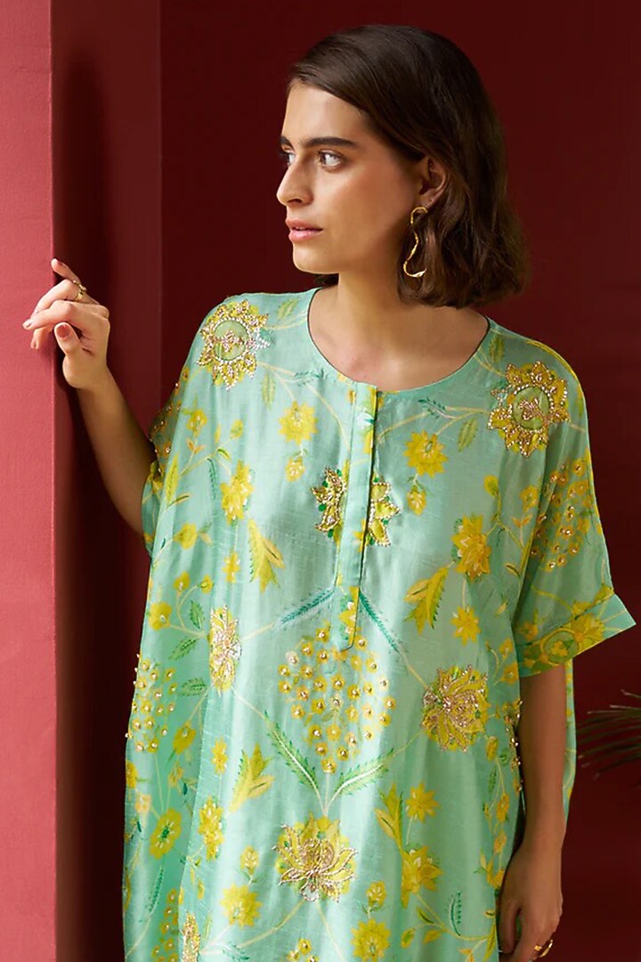 Light Blue Silk Zardosi Embroidered Oversized Kurta Set by Archana Shah at Pernia's Pop Up Shop