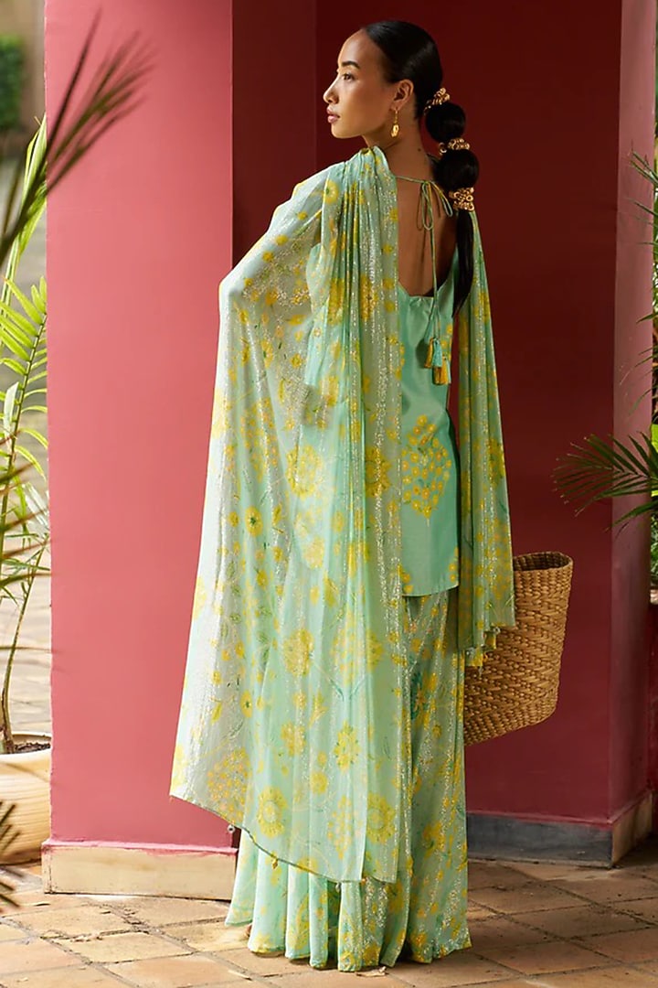Light Blue Silk Wedding Sharara Set by Archana Shah at Pernia's Pop Up Shop