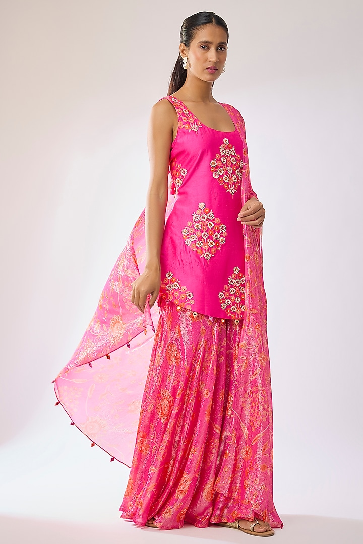 Pink Silk Wedding Sharara Set by Archana Shah at Pernia's Pop Up Shop