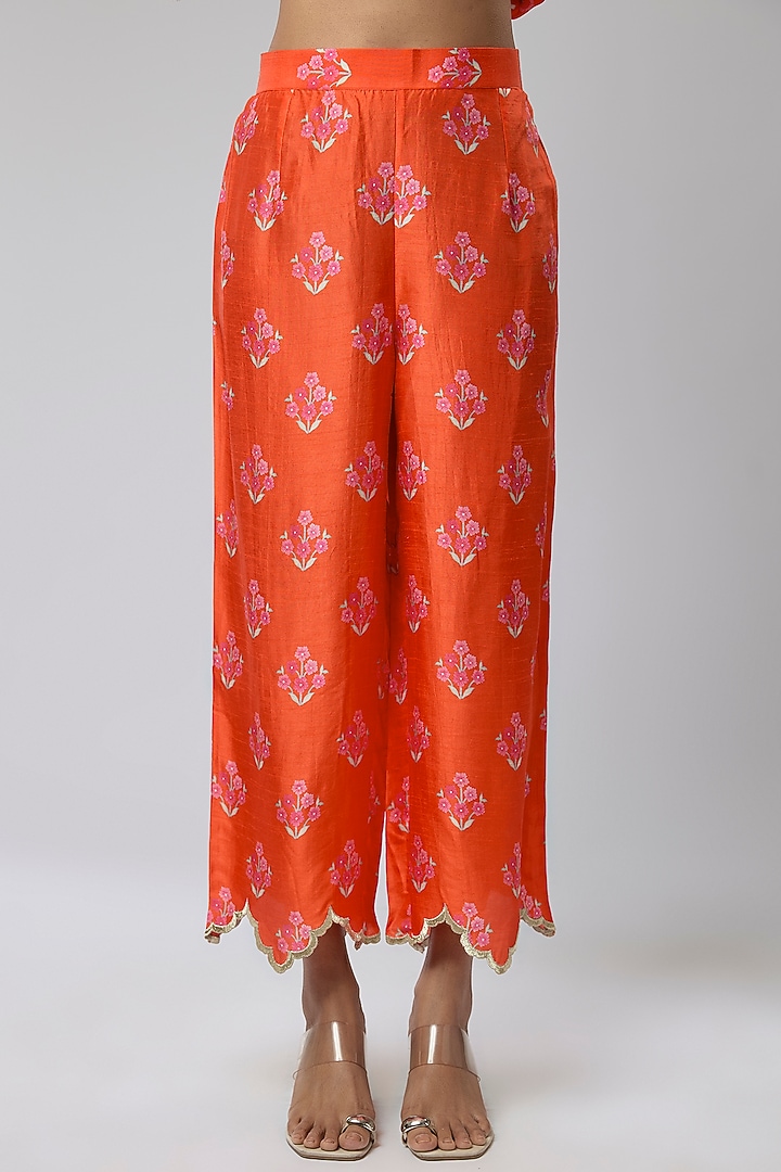 Orange Bemberg Silk Floral Digital Printed Wedding Anarkali Set by Archana Shah at Pernia's Pop Up Shop
