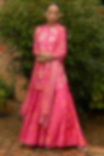 Pink Premium Silk Blend Wedding Sharara Set by Archana Shah at Pernia's Pop Up Shop