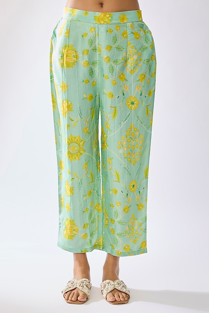 Green Organza Patchwork Kurta Set by Archana Shah at Pernia's Pop Up Shop