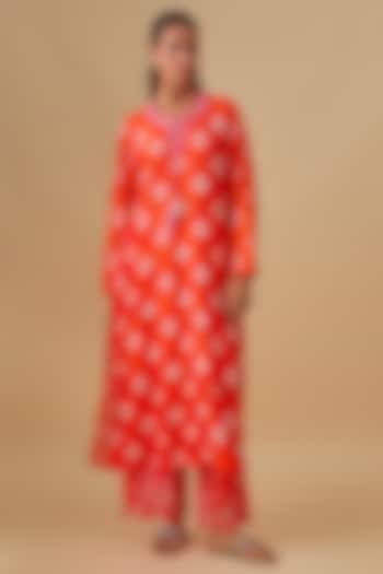 Orange Bemberg Silk Dori Embroidered Kurta Set by Archana Shah at Pernia's Pop Up Shop