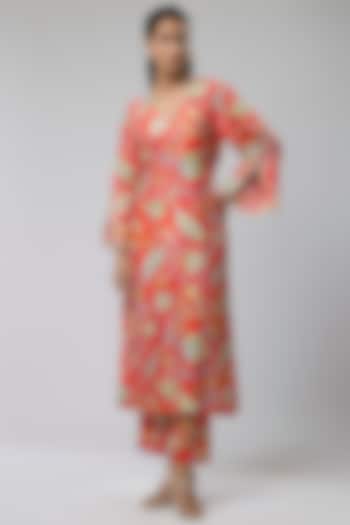 Red Bemberg Silk Dori Embroidered Kurta Set by Archana Shah at Pernia's Pop Up Shop