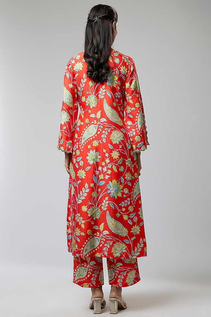 Red Bemberg Silk Dori Embroidered Kurta Set by Archana Shah at Pernia's Pop Up Shop