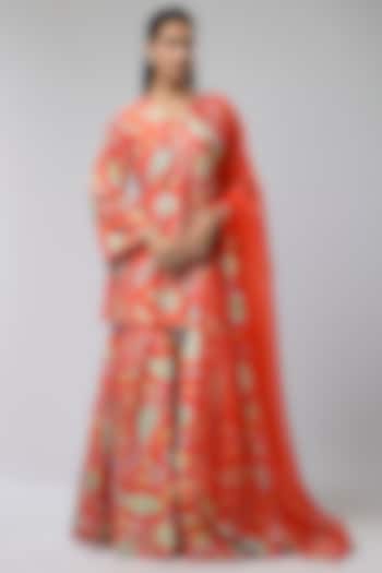 Red & Green Bemberg Silk Wedding Sharara Set by Archana Shah at Pernia's Pop Up Shop