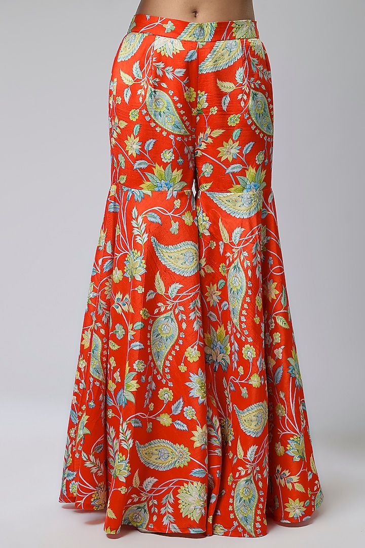 Red & Green Bemberg Silk Wedding Sharara Set by Archana Shah at Pernia's Pop Up Shop