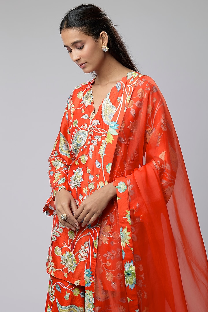 Red & Green Bemberg Silk Wedding Sharara Set by Archana Shah at Pernia's Pop Up Shop