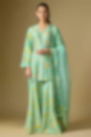 Green Bamberg Silk Paisley Digital Printed Wedding Sharara Set by Archana Shah at Pernia's Pop Up Shop