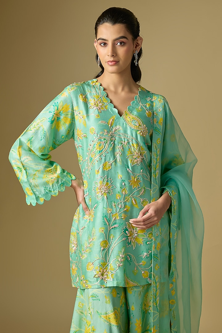 Green Bamberg Silk Paisley Digital Printed Wedding Sharara Set by Archana Shah at Pernia's Pop Up Shop