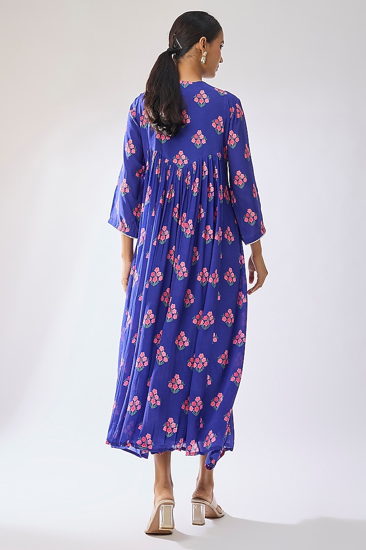 Blue Luxe Crepe Maxi Vacation Dress by Archana Shah at Pernia's Pop Up Shop