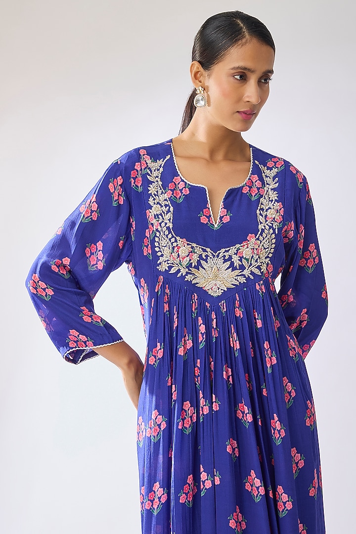 Blue Luxe Crepe Maxi Vacation Dress by Archana Shah at Pernia's Pop Up Shop