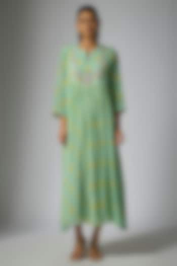 Green Crepe Silk Zari Embroidered Maxi Vacation Dress by Archana Shah at Pernia's Pop Up Shop
