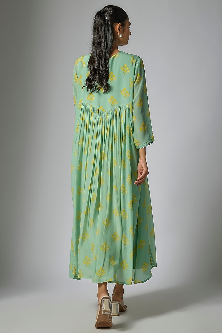 Green Crepe Silk Zari Embroidered Maxi Vacation Dress by Archana Shah at Pernia's Pop Up Shop