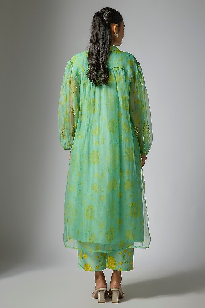 Green Organza Embellished Kurta Set by Archana Shah at Pernia's Pop Up Shop