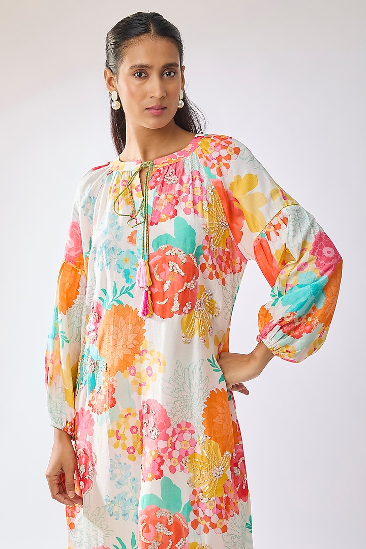 White Bemberg Crepe Digital Printed Tunic Set by Archana Shah at Pernia's Pop Up Shop