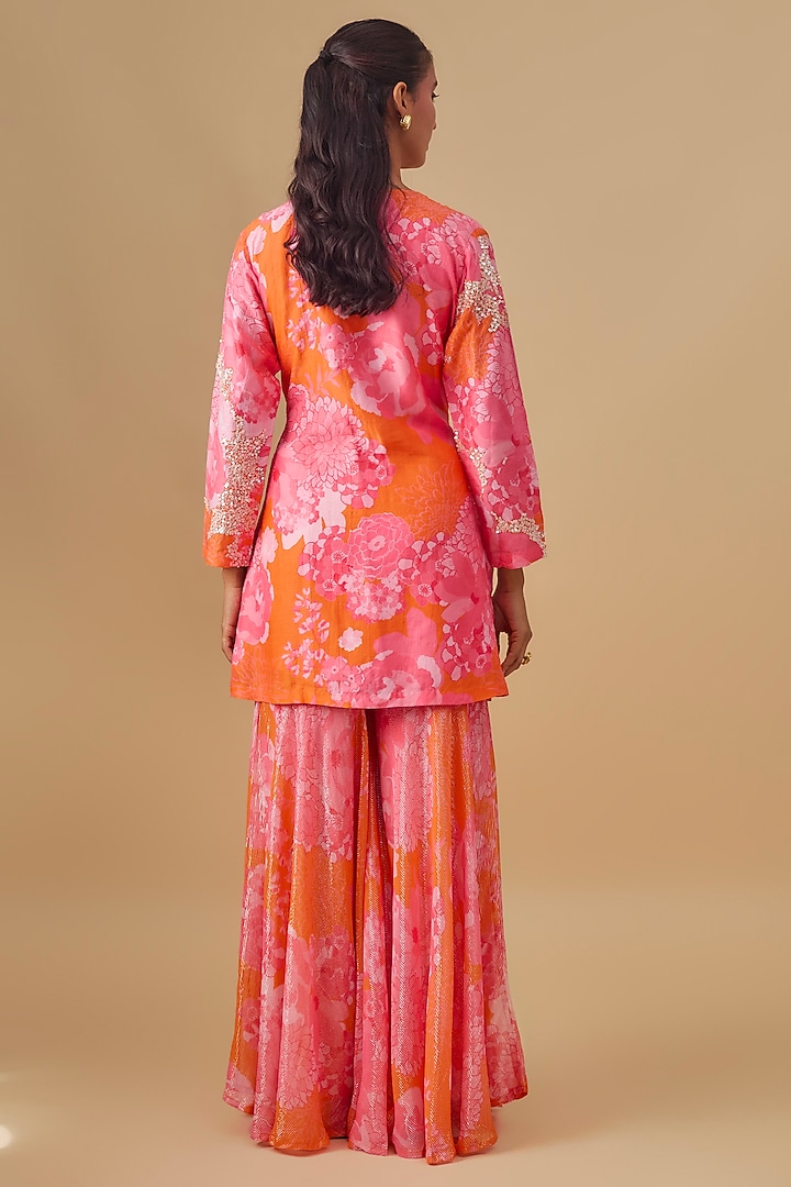 Peach Bemberg Silk Floral Digital Printed Wedding Sharara Set by Archana Shah at Pernia's Pop Up Shop