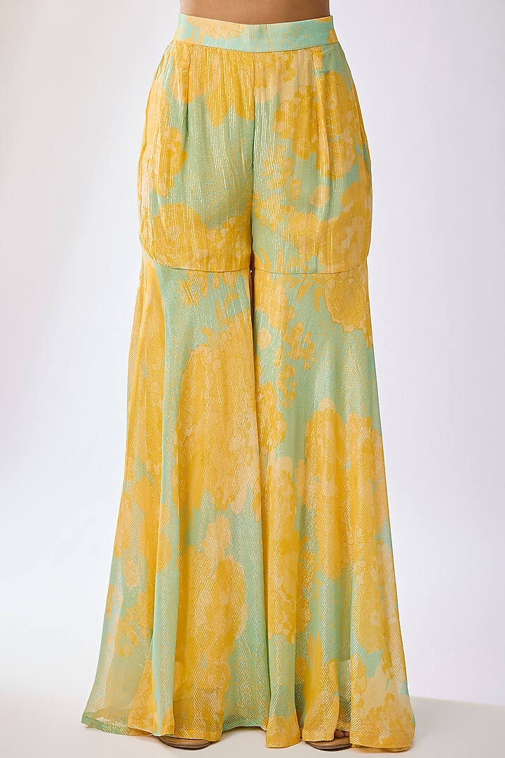 Yellow Bemberg Silk Digital Printed Wedding Sharara Set by Archana Shah at Pernia's Pop Up Shop