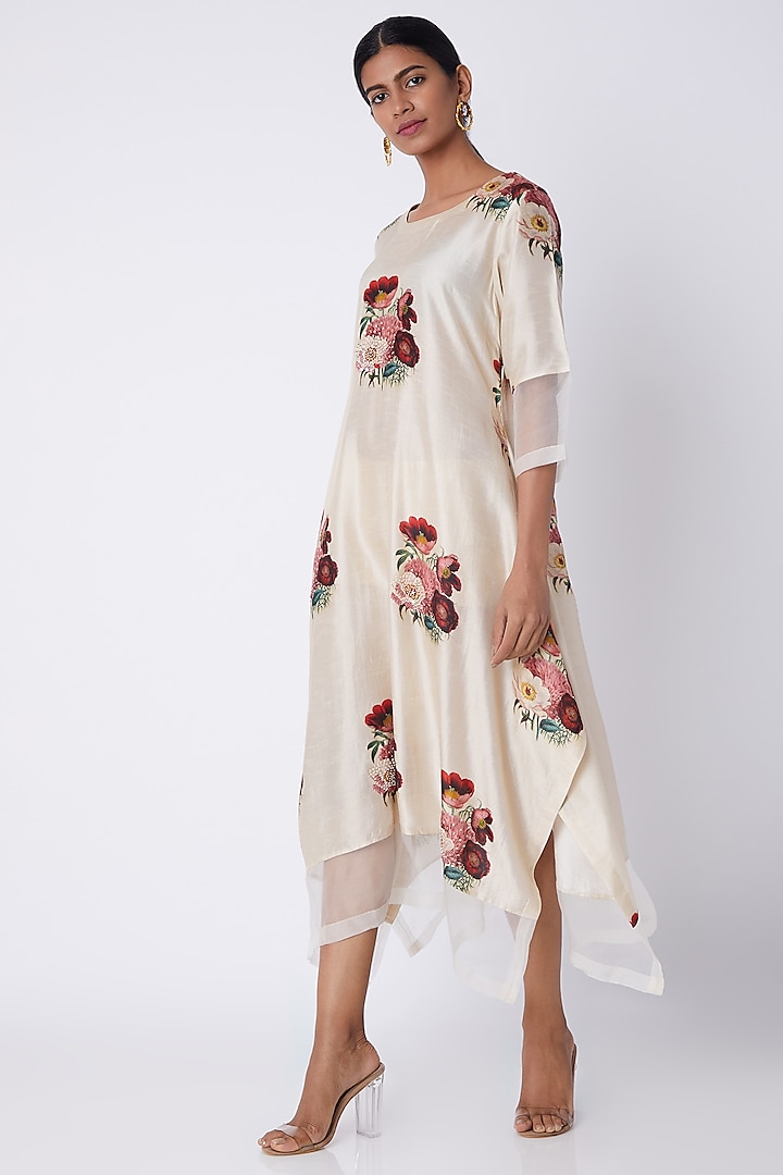 Ivory Floral Printed Tunic by Archana Shah