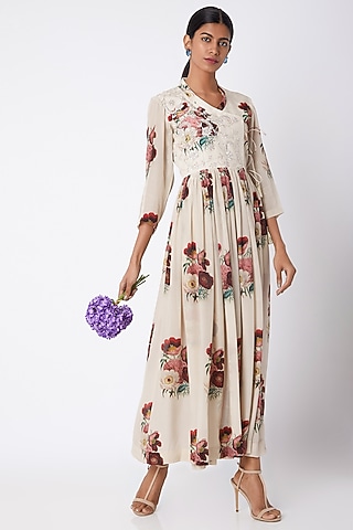 Nude Embellished & Printed Anarkali by Archana Shah