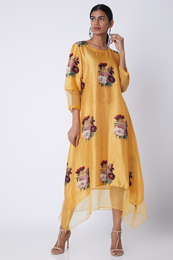 Yellow Embellished & Printed Tunic by Archana Shah