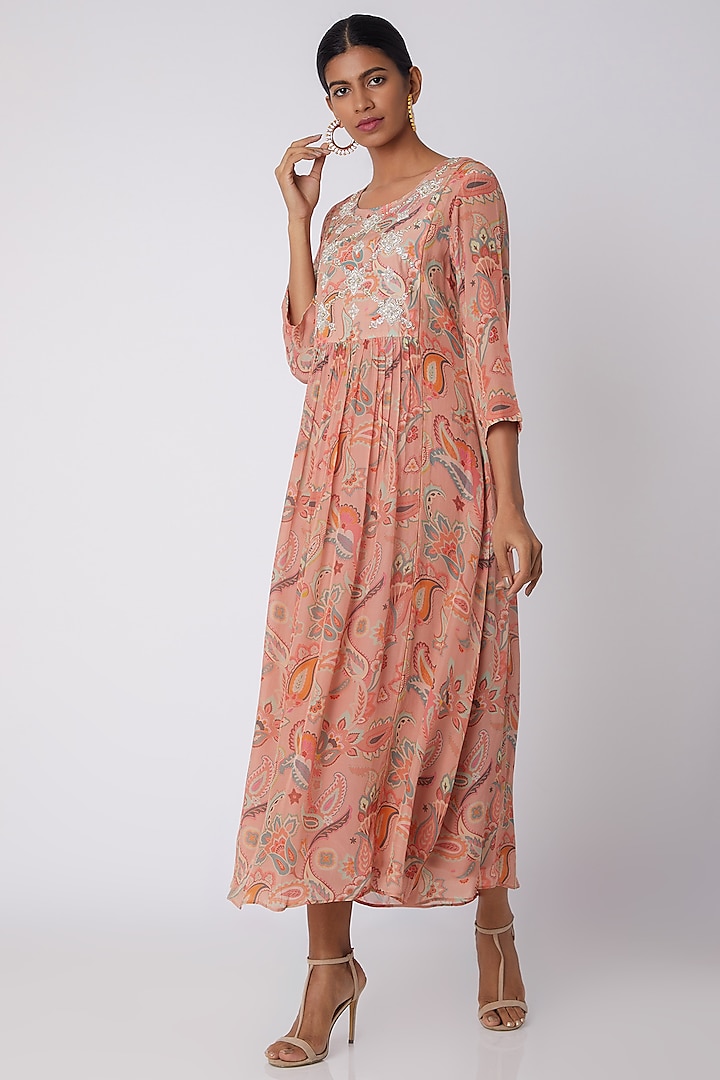 Peach Embellished & Printed Tunic by Archana Shah