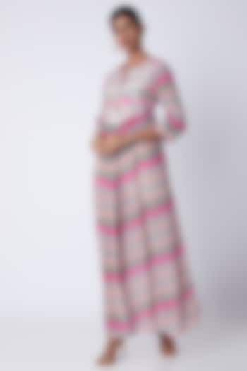 Peach Embellished & Printed Maxi Dress by Archana Shah