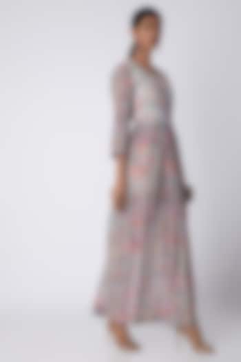 Grey Embellished & Printed Maxi Dress by Archana Shah