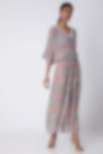 Grey Embellished & Printed Kaftan Dress by Archana Shah