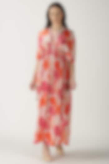 White Printed & Embroidered Kaftan Dress by Archana Shah at Pernia's Pop Up Shop