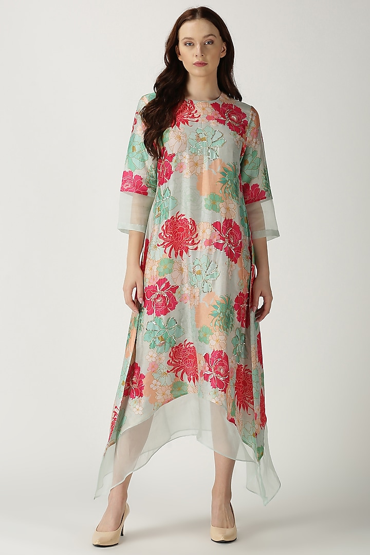 Sky Blue Printed & Embroidered Tunic by Archana Shah