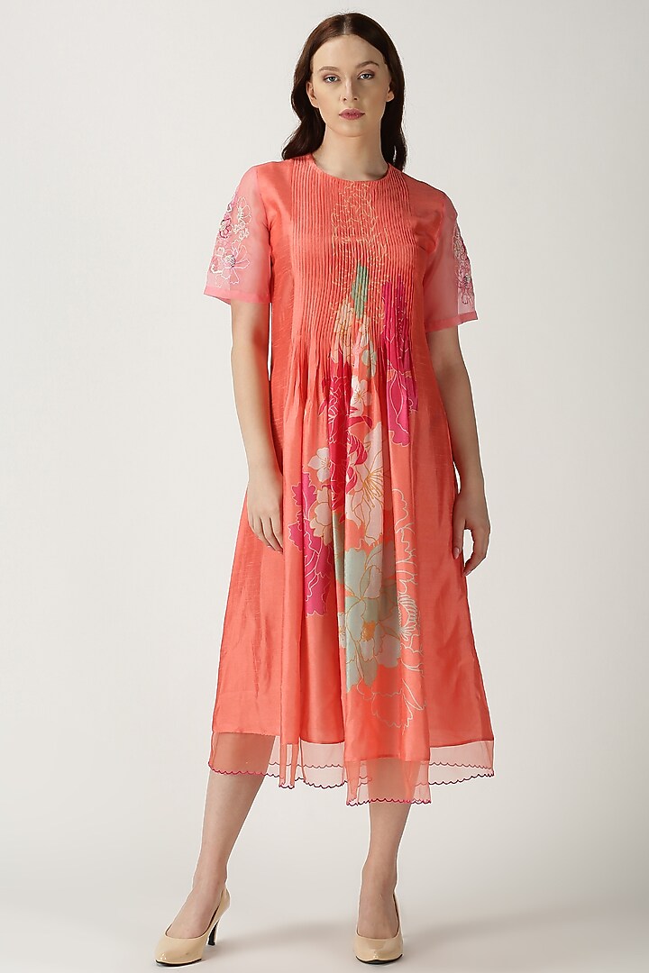 Orange Printed & Embroidered Tunic by Archana Shah at Pernia's Pop Up Shop