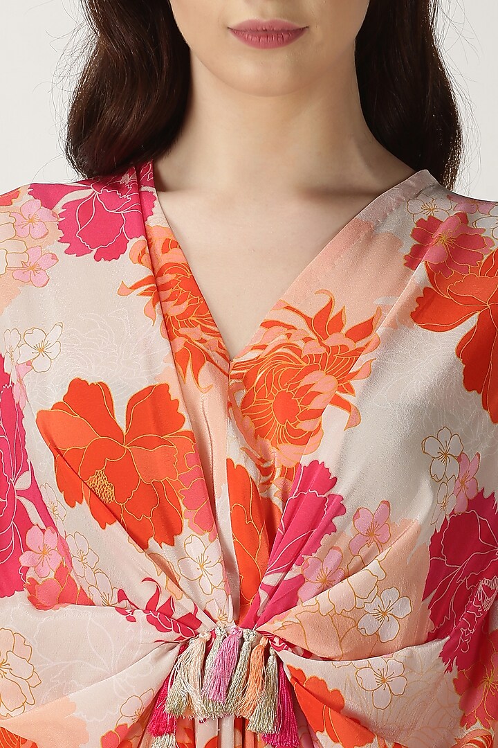 White Printed & Embroidered Kaftan by Archana Shah at Pernia's Pop Up Shop