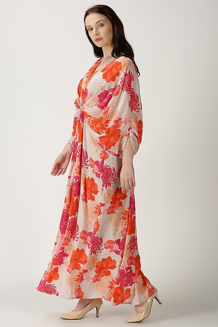 White Printed & Embroidered Kaftan by Archana Shah at Pernia's Pop Up Shop